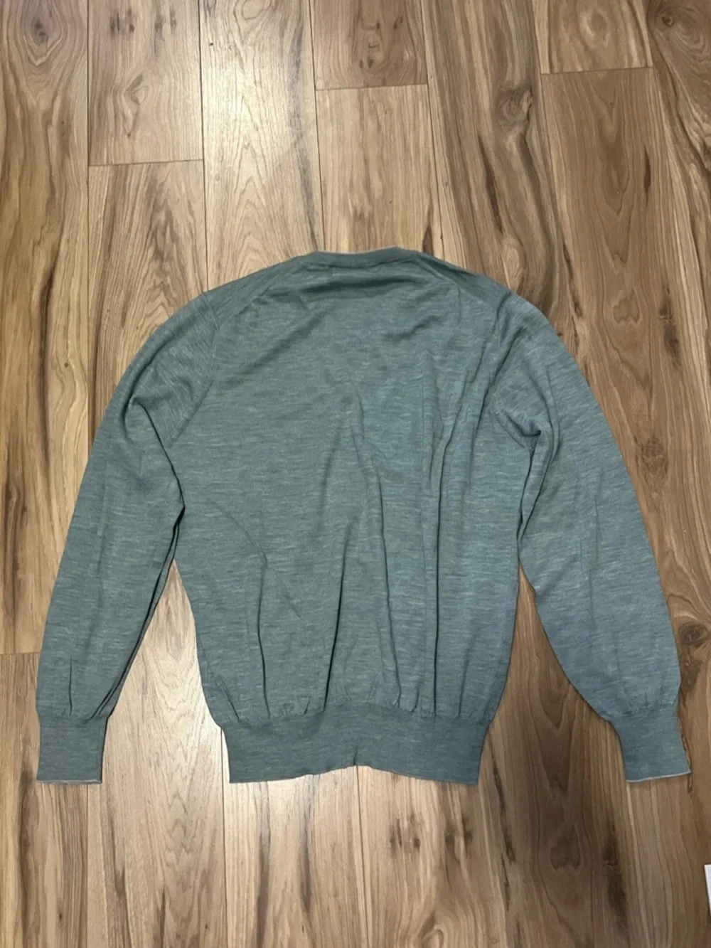 Brunello Cucinelli Light Gray Blue Green V-Neck Wool Cashmere Sweater